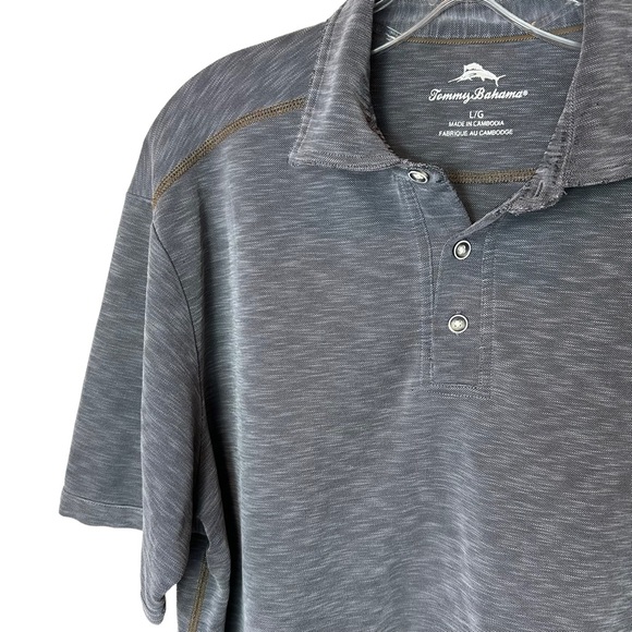 Tommy Bahama Polo Mens Collared 1/4 Button Short Sleeve Tencel Gray Large - Picture 3 of 11